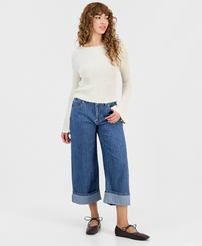 And Now This Petite Scalloped-trim Bell-sleeve Sweater, Macy's Exclusive In White