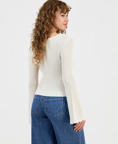 And Now This Petite Scalloped-trim Bell-sleeve Sweater, Macy's Exclusive In White