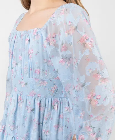 Rare Editions Girls 2t-6x Floral Smocked Long-sleeve Dress In Blue