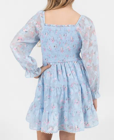 Rare Editions Girls 2t-6x Floral Smocked Long-sleeve Dress In Blue