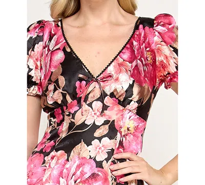 Crystal Doll Women's Printed V-neck Satin Midi Dress In Multi