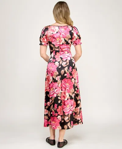 Crystal Doll Women's Printed V-neck Satin Midi Dress In Multi