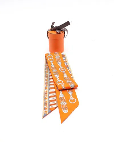 Pre-owned Hermes Hermès Silk Twilly In Orange