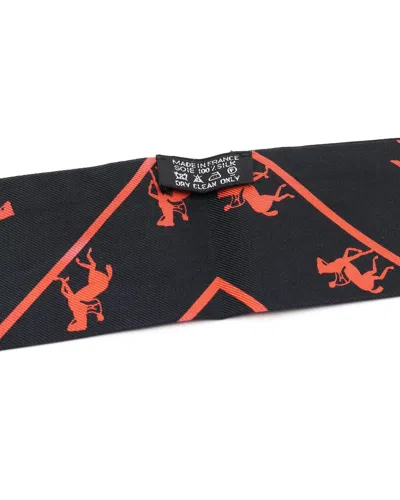 Pre-owned Hermes Hermès Silk Twilly In Black
