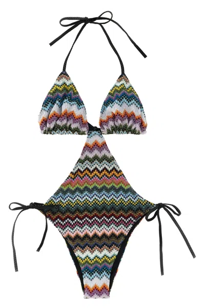 Missoni Zigzag Motif Trikini Halter Neck Cutout In Multi