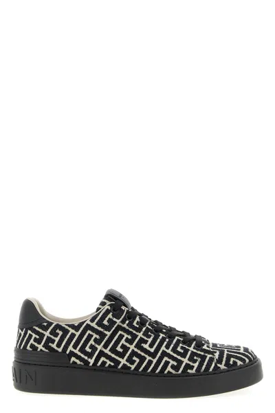 Balmain Monogram Jacquard B-court Trainers In Black