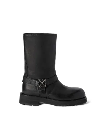 Off-white Off Track Leather Boots In Black