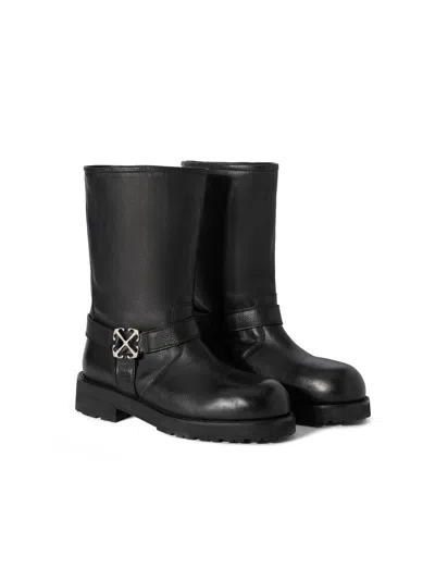 Off-white Off Track Leather Boots In Black