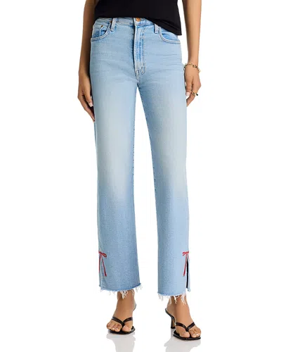 Mother The Rambler Slice Hover Fray High Rise Jeans In Complete 360 In Blue