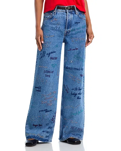 Mother The Mid Rise Double Dip Nerdy Jeans In Alphabet Soup In Blue