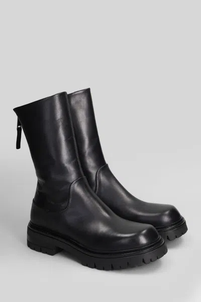 Elena Iachi Combat Boots In Black Leather In Black