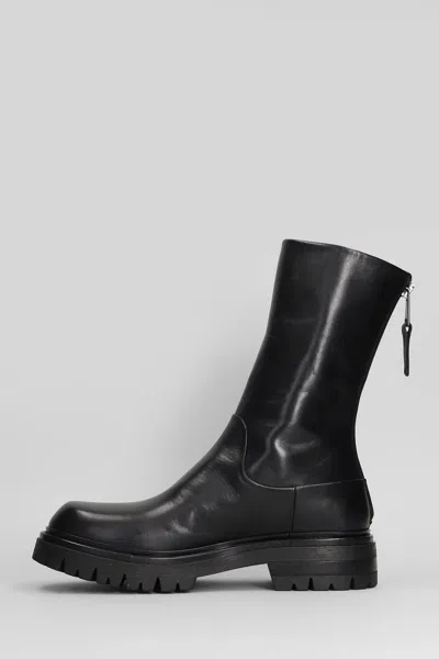 Elena Iachi Combat Boots In Black Leather In Black