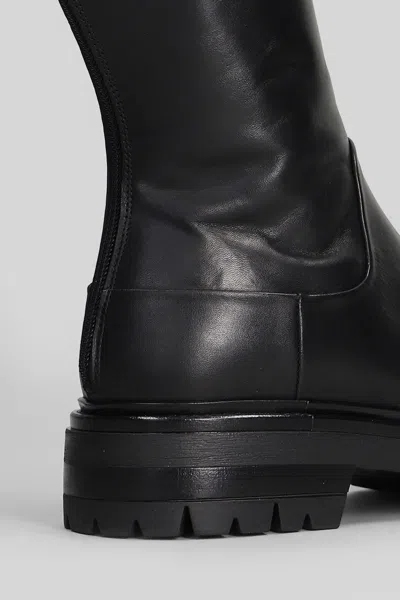 Elena Iachi Combat Boots In Black Leather In Black