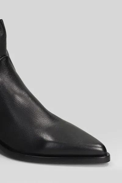 Elena Iachi Texan Ankle Boots In Black Leather In Black