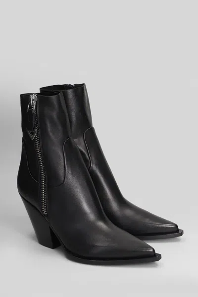 Elena Iachi Texan Ankle Boots In Black Leather In Black