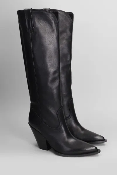 Elena Iachi Texan Boots In Black Leather In Black