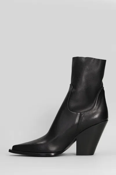 Elena Iachi Texan Ankle Boots In Black Leather In Black
