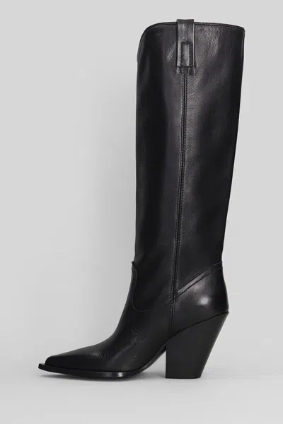 Elena Iachi Texan Boots In Black Leather In Black