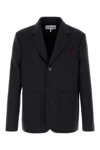 Loewe Wool Blazer Notch Lapel Front Pockets In Blue
