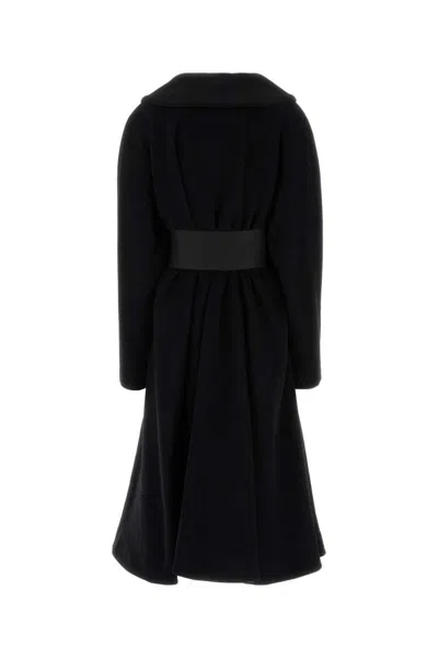 Balenciaga Wool Blend Coat Belted Waist Long Sleeves In Black