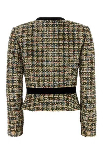Valentino Cropped Tweed Blazer Long Sleeves Buttons In Multi