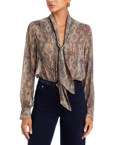 Frame The Paisley Silk Tie Blouse In Multi
