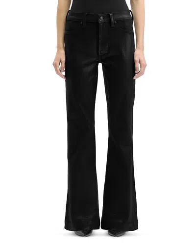 7 For All Mankind Dojo Tailorless Mid Rise Flare Jeans In Coated Black In Black