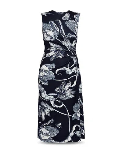 Erdem Floral-print Draped Sleeveless Midi Dress In Green