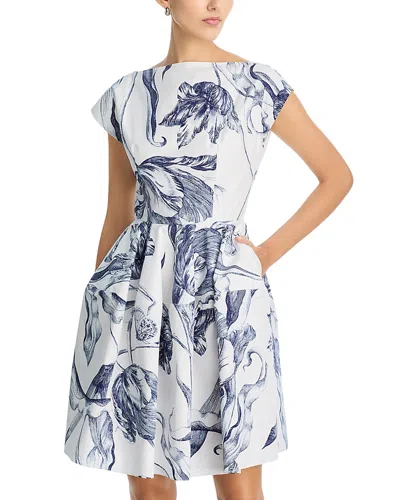 Erdem Pleated Floral-print Cotton-poplin Mini Dress In White