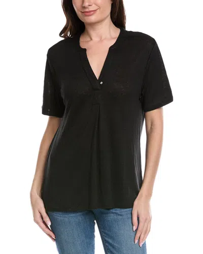 Tommy Bahama Linnea Placket Linen T-shirt In Black