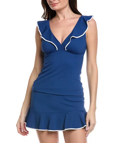 Tommy Bahama Island Cays Cabana Ruffle Tankini Top In Blue