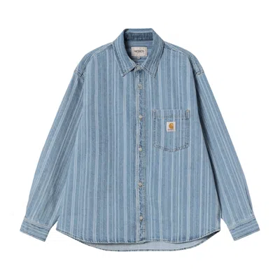 Pre-owned Carhartt Wip Rylan Shirt Jacket 'rylan Stripe/blue Stone Bleached' | Men's Size S