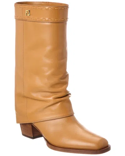 Fendi Ff Leather Boot In Brown