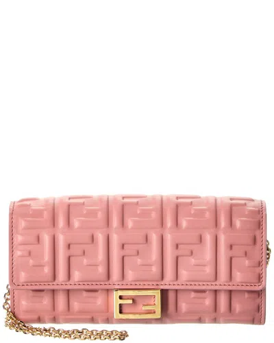 Fendi Baguette Leather Wallet On Chain In Pink