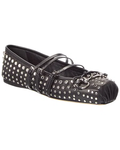 Gucci Horsebit Studded Leather Ballet Flats In Black