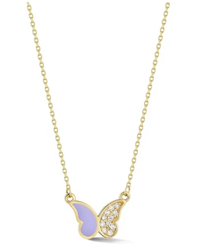 Ember Fine Jewelry 14k 0.07 Ct. Tw. Diamond Enamel Butterfly Necklace In Gold