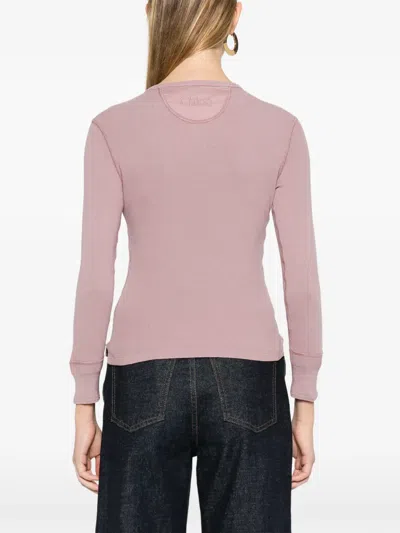 Chloé Fitted Henley Cotton Jersey Shirt Clothing In Pink
