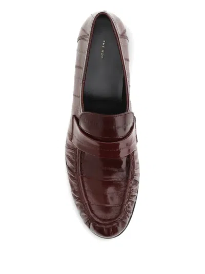 The Row Bordeaux Calf Leather Bos Taurus Slip-on Loafers In Brown
