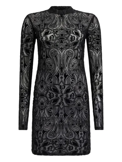Philipp Plein Long-sleeve Mini Dress In Black