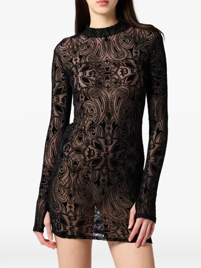 Philipp Plein Long-sleeve Mini Dress In Black