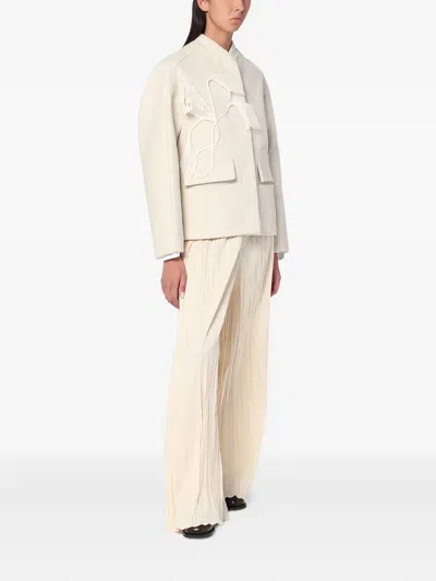 Mark Kenly Domino Tan Mkdt Studio Pinola-atelier Pleated Fabric Ivory Trousers In Neutral