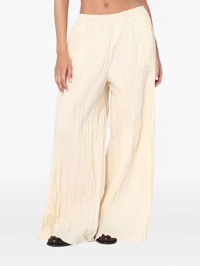 Mark Kenly Domino Tan Mkdt Studio Pinola-atelier Pleated Fabric Ivory Trousers In Neutral