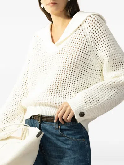 Brunello Cucinelli Women Sparkling Net Cotton Hooded Cardigan In Neutral