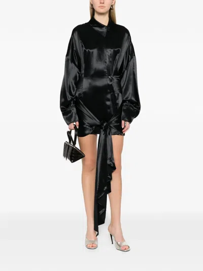 Attico Knot Long-sleeve Mini Dress In Black