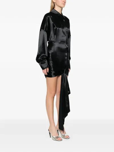 Attico Knot Long-sleeve Mini Dress In Black
