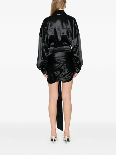 Attico Knot Long-sleeve Mini Dress In Black