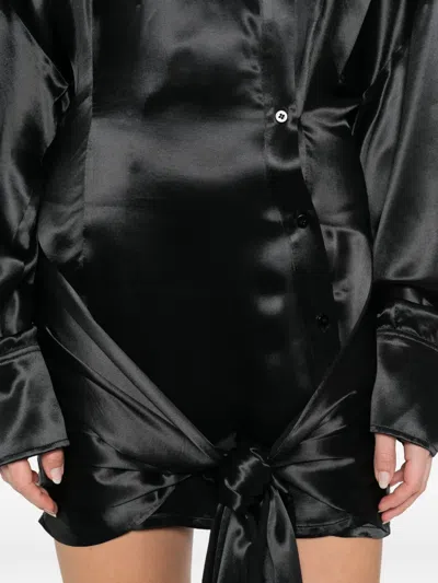 Attico Knot Long-sleeve Mini Dress In Black