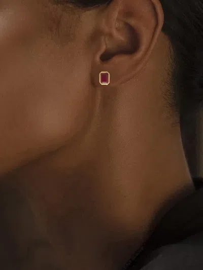 Azlee Ruby Stud Earrings In Gold