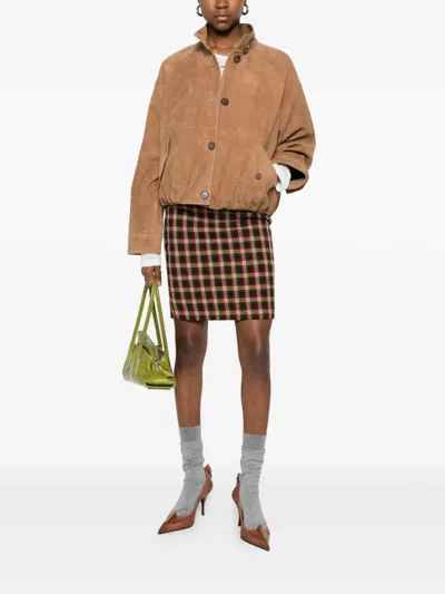 Pre-owned Valentino 1908s Checked Skirt In Neutral