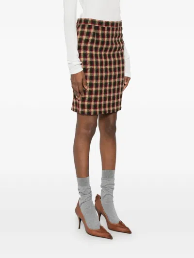 Pre-owned Valentino 1908s Checked Skirt In Neutral